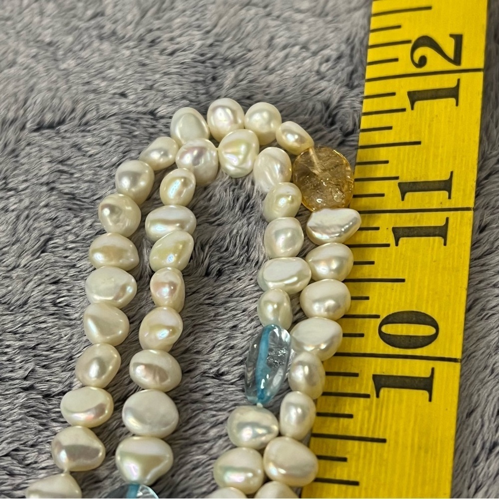 Double Strand Freshwater Pearl Gemstone Beads Necklace 22in - Picture 4 of 7